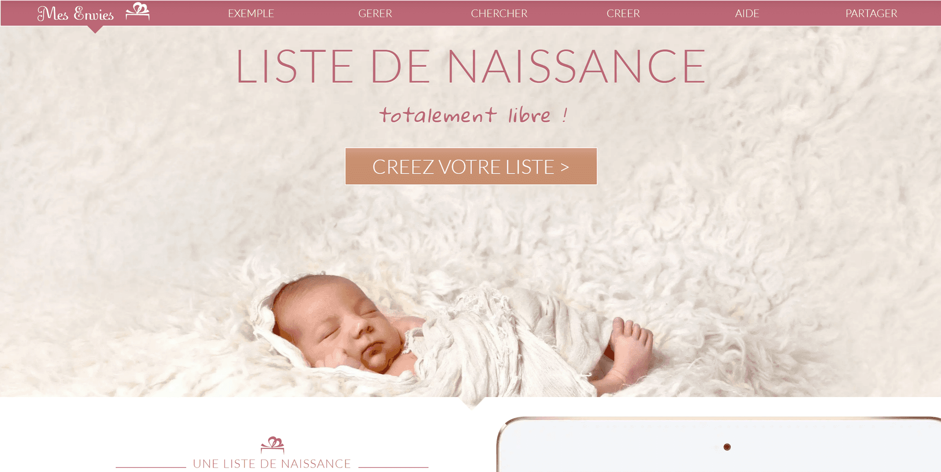Les site internet Mes envies qui permet de créer sa liste de naissance